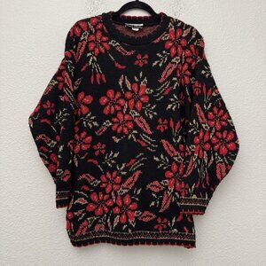 Dana Scott Sweater Large Red Gold Poinsettia Metallic Christmas Party Holiday